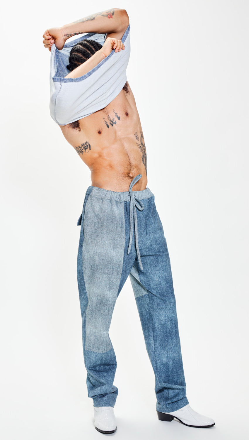 Colorblock Denim Tracker-Trouser