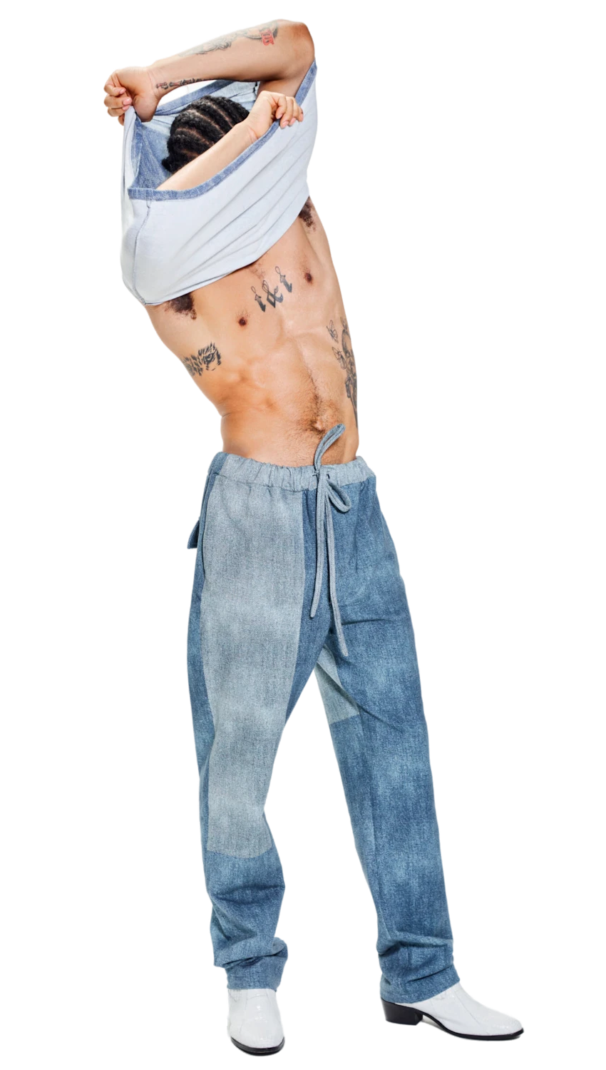 Colorblock Denim Tracker-Trouser