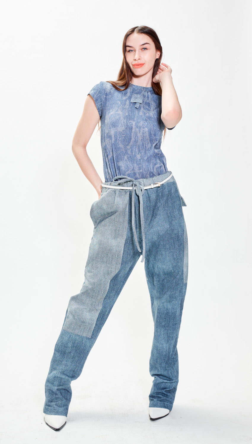 Colorblock Denim Tracker-Trouser