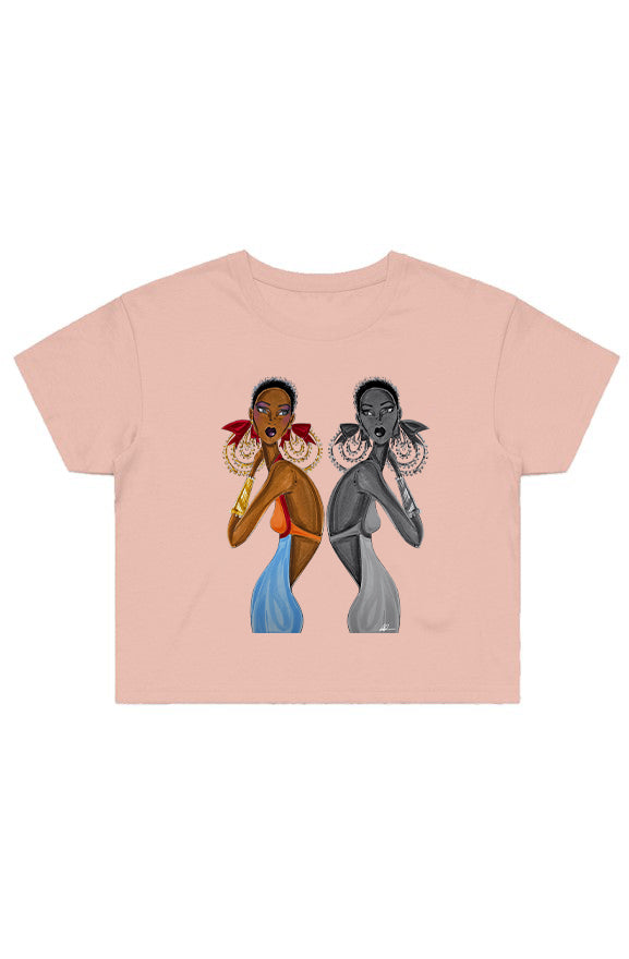 MIRROR EARRINGS CROP T-SHIRT - PALE PINK